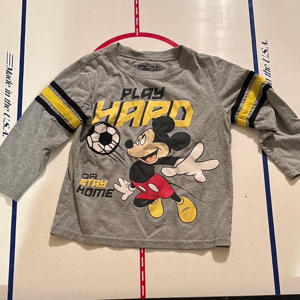 Disney Mickey Mouse Gray and Yellow Kids 4T Long Sleeve Tee Used